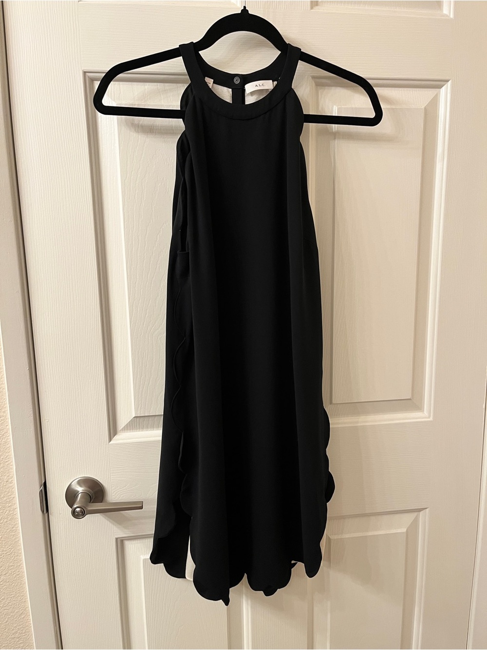 A.L.C. Black Halter Mini Dress with Scalloped Hem
